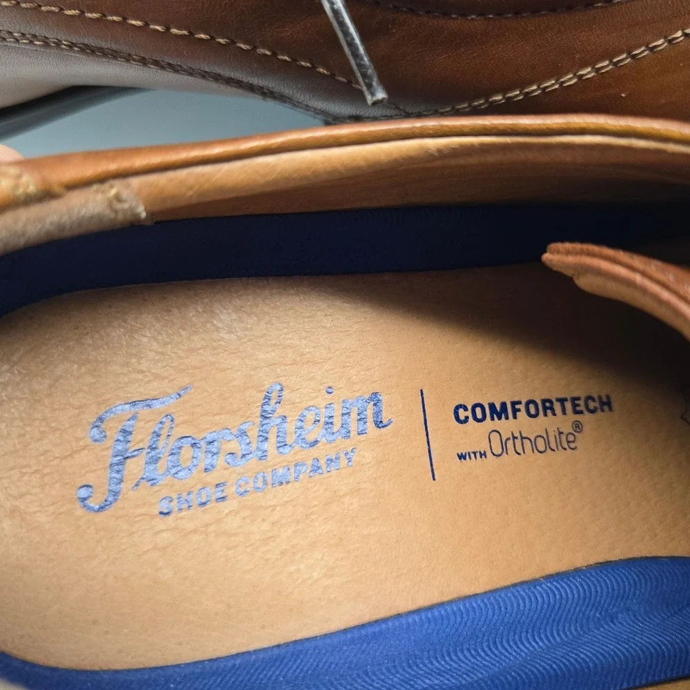 Florsheim Cap Toe Derby Dress Shoes Mens 10.5D Cognac Brown Leather Comfortech